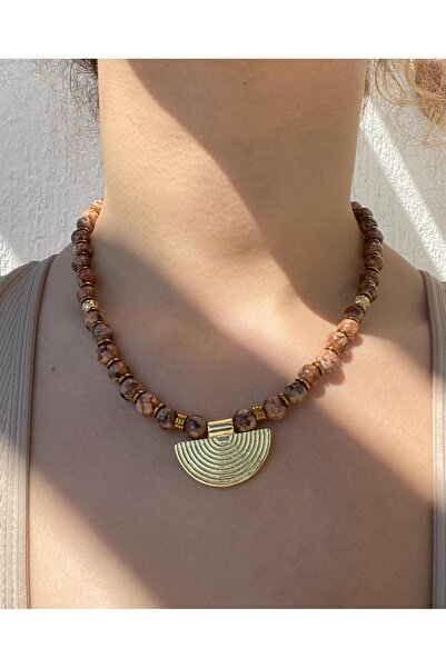 Bohem Shop Doğal Taş Altın Gold El Yapımı Kolye Boho Bohem Hippie değerli taş