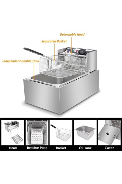 TOSCANA U 6L 2200W Stainless Steel Deep Oil Fryer with Frying Basket Strainer Removable Oil Container