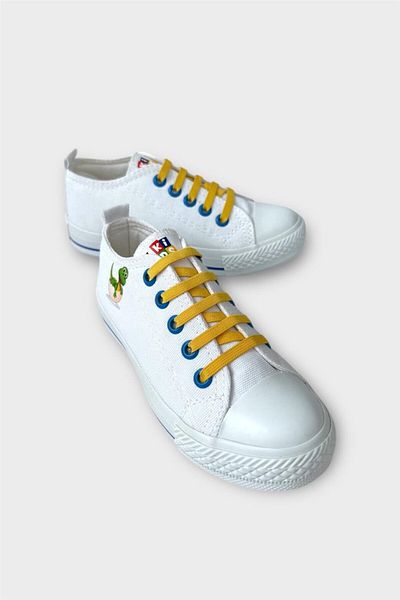 Liger Smart Lacing - Pantofi sport pentru copii din in casual ALB - GALBEN