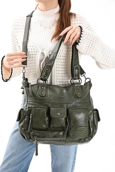 571 Collections Çanta Green Faux Leather Shoulder Bag (Model: 571-13-13L)