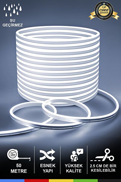 CSled 12V İç ve Dış Mekan Beyaz Neon LED Şerit – 50 Metre Esnek Silikon Neon ...
