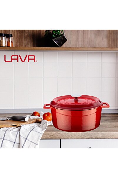 Lava Tencere Mini Yuvarlak Kırmızı Trendy Kapak 28 Cm
