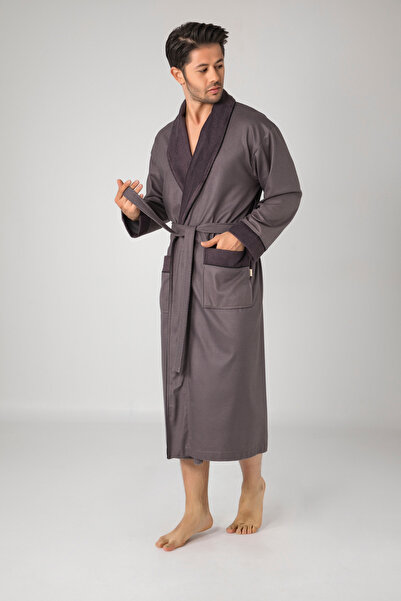 Nuşa Şal yaka Balık Sırtı Desen Bambo Cotton Erkek Sabahlık