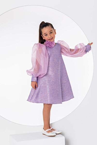 Riccotarz Дівчача квіткова комір-накидка в подарунок, прозора сукня з рукавами-капюшонами та блискітками, лілового кольору