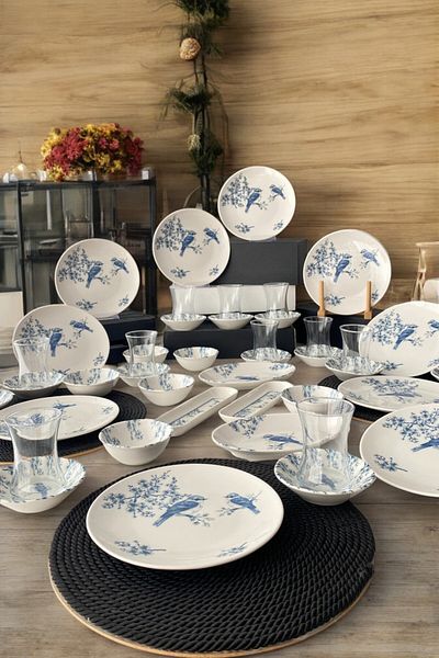 Trendymutfak Serenat 46 Piece Porcelain Breakfast Set for 12 People