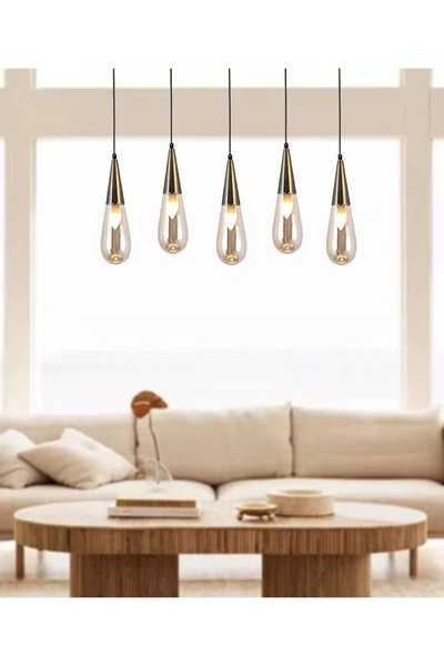 Vera Lighting Damla 5'li Sıralı Siyah Eskitme Bal Camlı Avize