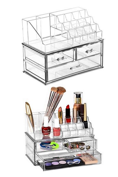Hayveys home Cutie de machiaj Organizator de accesorii pentru bijuterii cu 3 sertare și raft superior