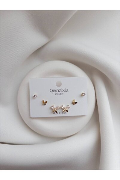 Minne Jewelry-Accessory Altın Renk Üçlü Küpe - Üçlü Küpe