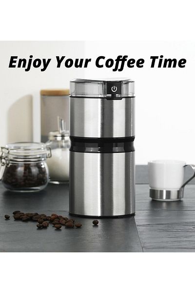 HOMİX 150W Portable Mini Coffee Grinder Stainless Steel and Black 50grams