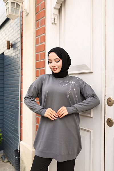NATUFIAN STORE Women's Mercerized Bow and Stone Premium Quality Hijab Tunic
