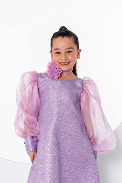 Riccotarz Дівчача квіткова комір-накидка в подарунок, прозора сукня з рукавами-капюшонами та блискітками, лілового кольору