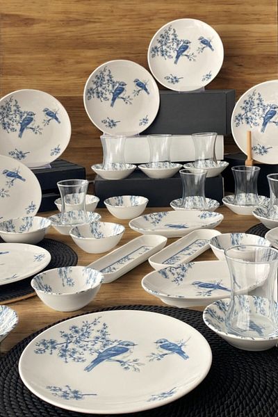 Trendymutfak Serenat 46 Piece Porcelain Breakfast Set for 12 People