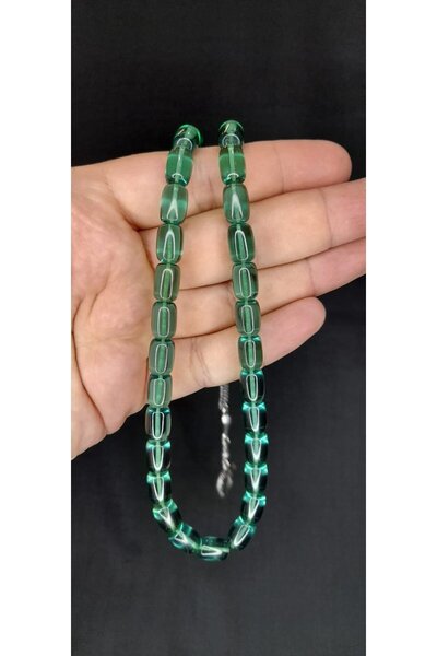 Anemore Collection سبحة صلاة عنبر ناري باللون الأخضر - بغطاء للرأس، T-379