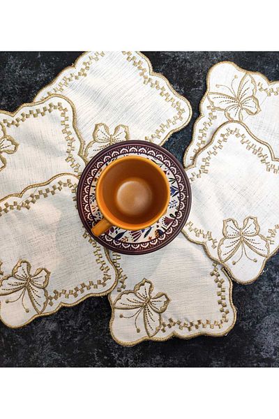 Çt Çeyizci Tekstil Presentation Napkin, Cocktail Napkin, Coffee Side Presentation Holder, Cup Pad 6 Pieces Presentation Napkin
