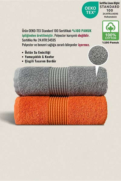 Ellaline Σετ πετσετών 2 τεμαχίων 100% βαμβάκι με πιστοποίηση, ριγέ περιγράμματος Superior απορροφητικό πετσέτα κουζίνας προσώπου 50x90cm