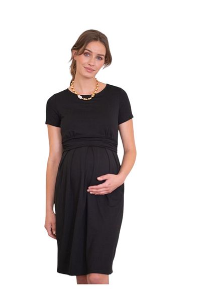MAMAYAGA Women's Short Sleeve Breastfeeding Detailed Hijab Suitable Viscose Comfortable Stylish Midi Maternity Dress