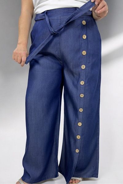 yagmurberen Back Part Elastic Waist with Belt Tnsel Fabric Seasonal Pants