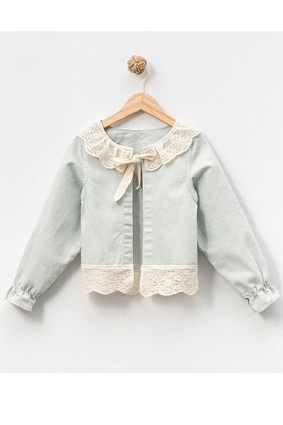 MixMax Bebe Girl's Guipure Detailed Green Raw Jacket – 5-8 Years