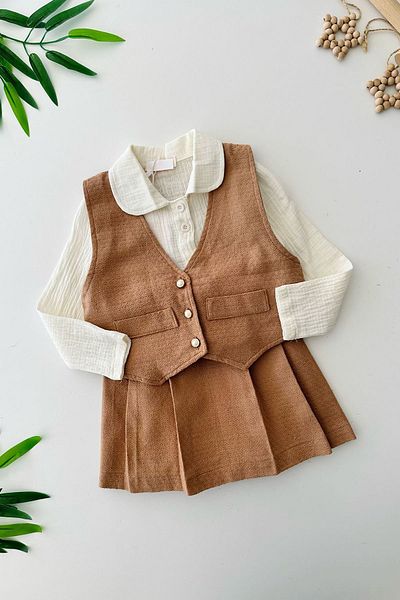 Minigimin Cicileri Miniçiciler Tweed Vest 3pcs套装 - Tan Money Money