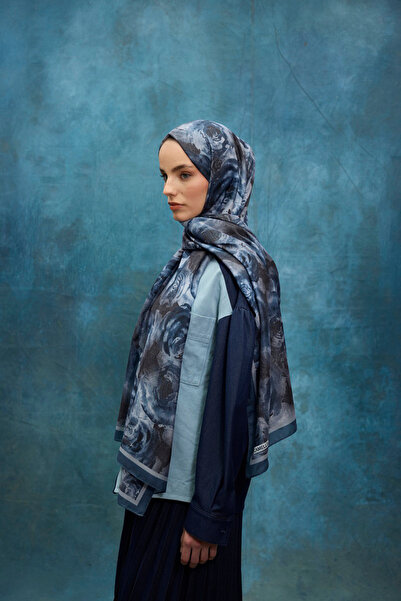 MODA Μαλακό σάλι με σχέδιο ρόζας μπλε