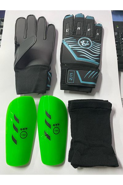 unes Blue Goalkeeper Gloves and Shinpad Set