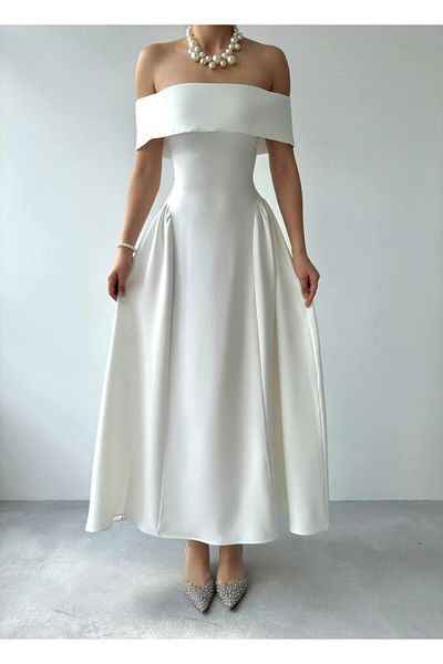 Julidress Madonna Collar Pleated Maxi Long Length Premium Pencil Evening Dress Invitation Dress
