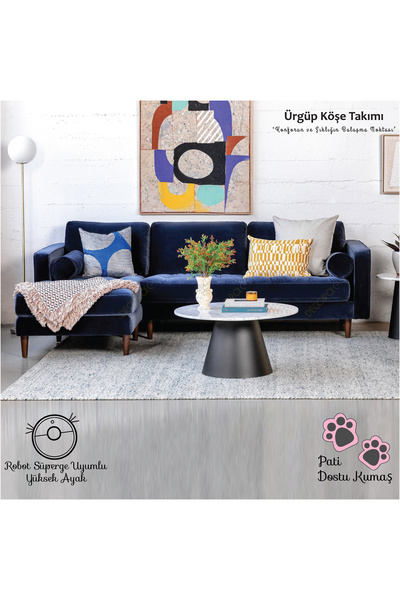 Decoraev Ürgüp Modern Köşe Koltuk Takımı - Lacivert - Sol Köşe - Baby Face Yumuşak Kumaş