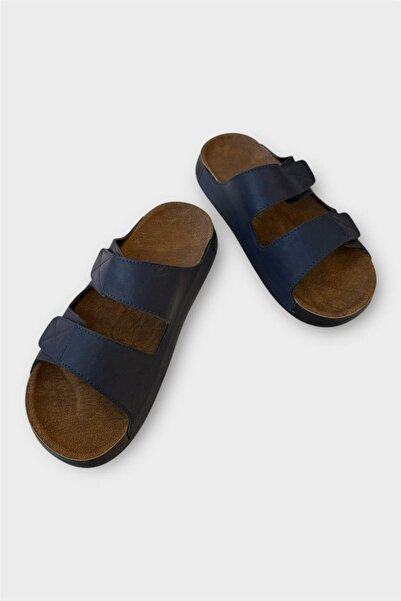 Liger Ανδρικές παντόφλες Velcro με διπλή ζώνη ΣΚΟΥΡΟ ΜΠΛΕ