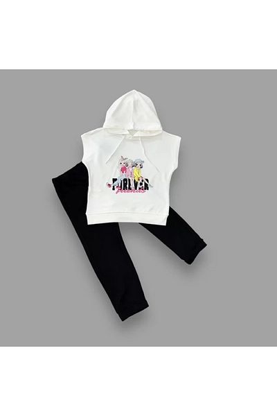 Marsilyan مجموعة Forever Cici Girls المطبوعة بغطاء للرأس مكونة من قطعتين باللون الأسود
