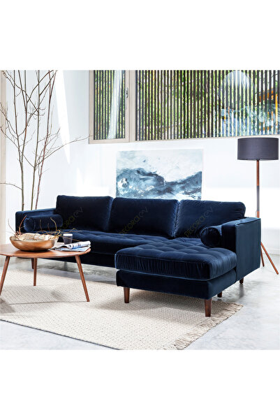 Decoraev Ürgüp Lacivert Modern Köşe Koltuk Takımı Baby Face Yumuşak Kumaş Pofuduk Köşe Koltuk Sağ Köşe