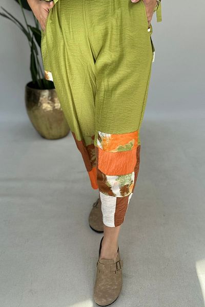 GÖKSEL Tie Dye Pattern Large Size Linen Trousers