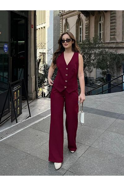 FERZOLAİO Burgundy Double Set - Pants and Vest Set