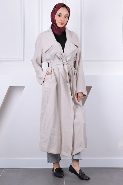 İmajButik Πέτρινη καμπαρντίνα με διπλό στήθος με ζώνη μέσης