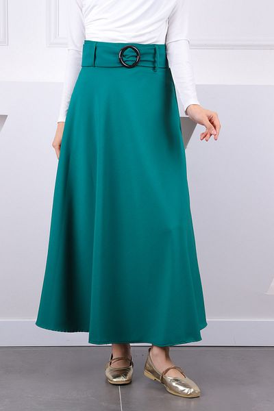 İmajButik Σμαραγδένια πράσινη φούστα με ζώνη μέσης