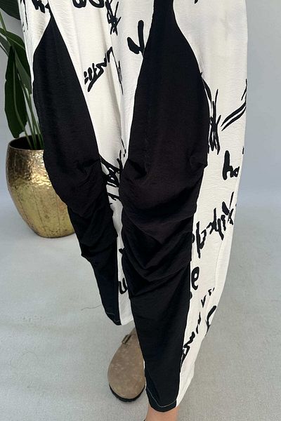 GÖKSEL Patterned Linen Block Gear Pants Large Size