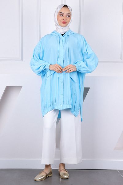 İmajButik Μπουφάν με κουκούλα τιρκουάζ