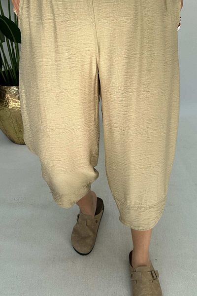 GÖKSEL Stone Color Pocket Linen Large Size Pants