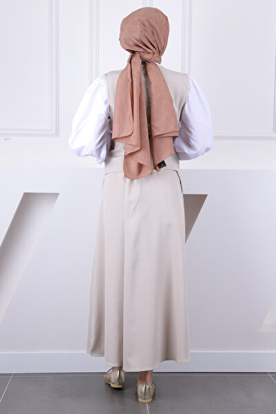 İmajButik Beige Belted Vest Skirt Suit