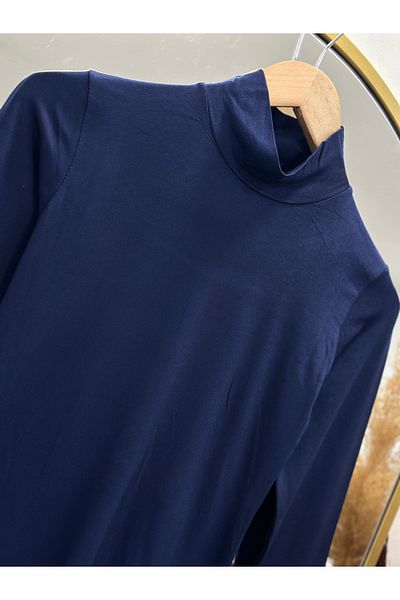 Ebrar Store Badi din bumbac pieptănat cu mânecă lungă Esin Half Fisherman bleumarin EE123