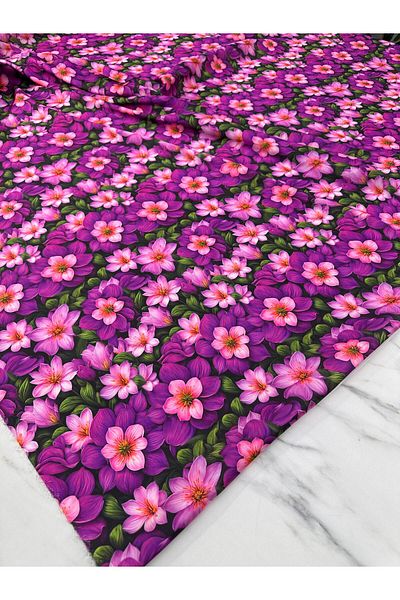 ipekkumaş Model de flori violet Imprimare digitală țesătură creponată rochie cămașă tunică largi Produsul nostru este vândut în bucăți