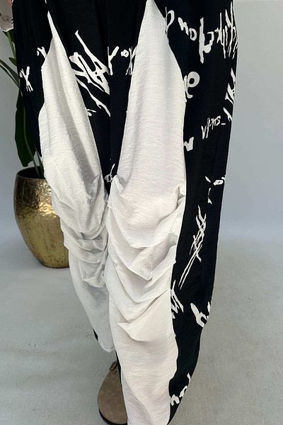GÖKSEL Patterned Linen Block Gear Pants Large Size
