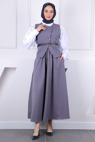 İmajButik Smoked Belted Vest Skirt Suit
