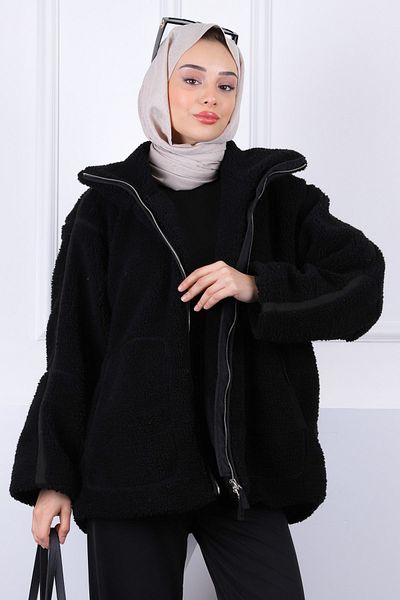 İmajButik Μαύρο κοντό βελούδινο παλτό