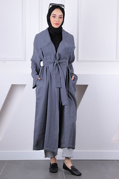 İmajButik Καπνιστή καμπαρντίνα με διπλό στήθος με ζώνη μέσης