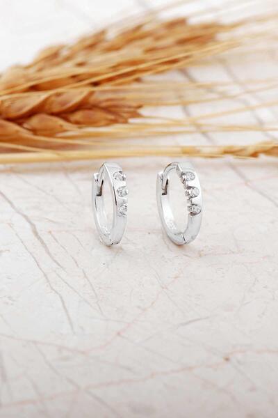 Sümer Telkari Taşlı Rodyumlu Gümüş Mini Halka Küpe 7305