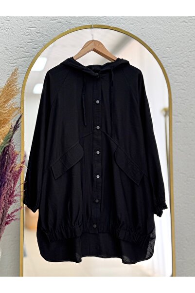 Ebrar Store Olena Raglan Sleeve Skirt Elastic Tunic-El1715 Black