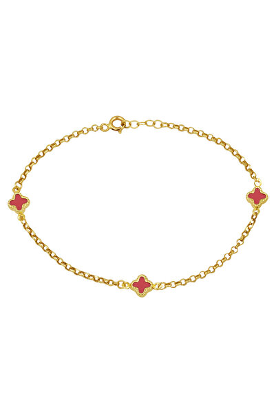 Bilezikci Kırmızı Yonca 14 Ayar Altın Spor Bileklik