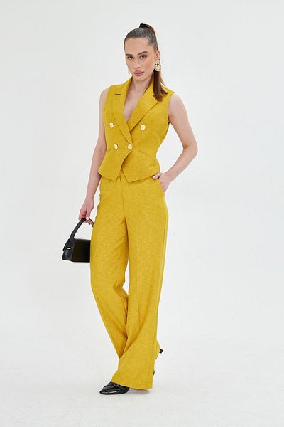 LOVELF Gold Buttoned Short Vest Suit Mustard