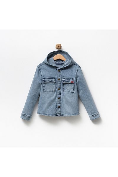 GüneşIşığı Unisex 5-8 Years Hooded Denim Jacket - Blue
