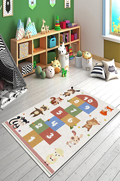 PINKIE HOME Kaymaz Taban Makinede Yıkanabilir Leke Tutmaz Seksek Desenli Oyun...